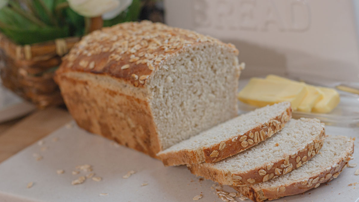 Sliced sourdough honey oat loaf bread