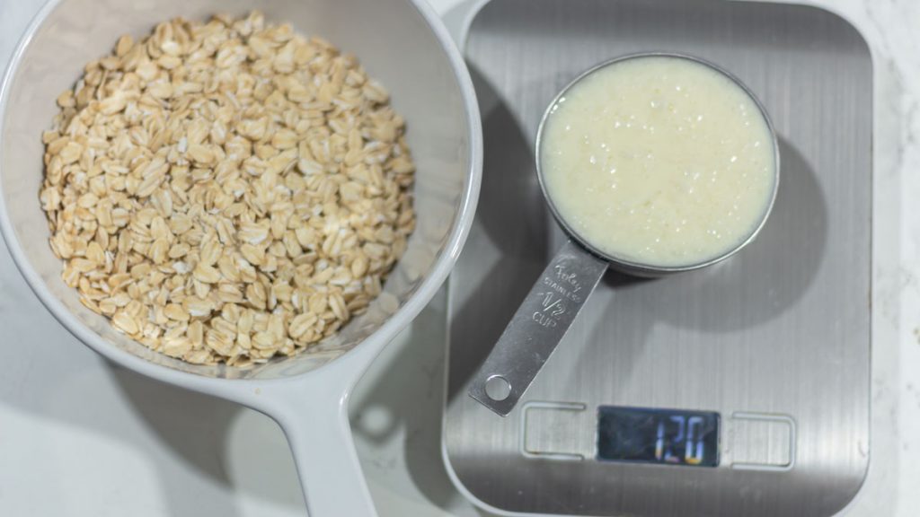 rolled oats and milk in the container