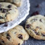 sourdough chocolate chip cookies on a plate