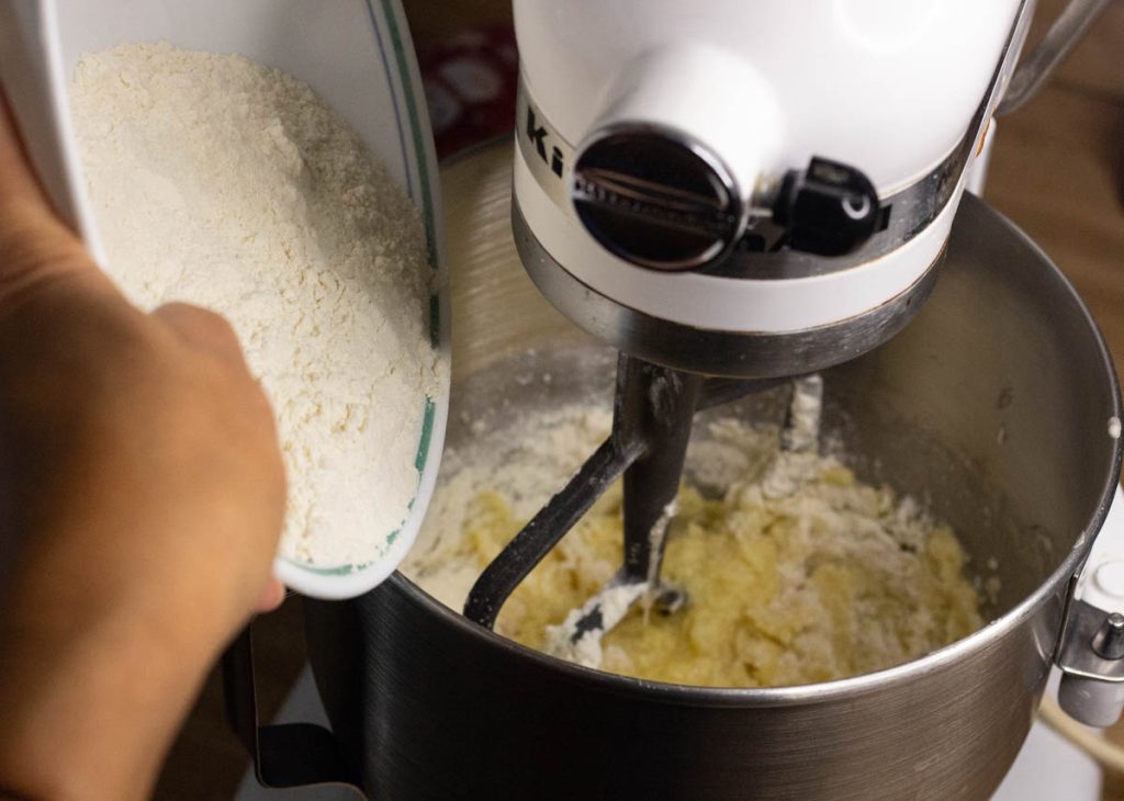 sourdough ingredients inside mixing bowl