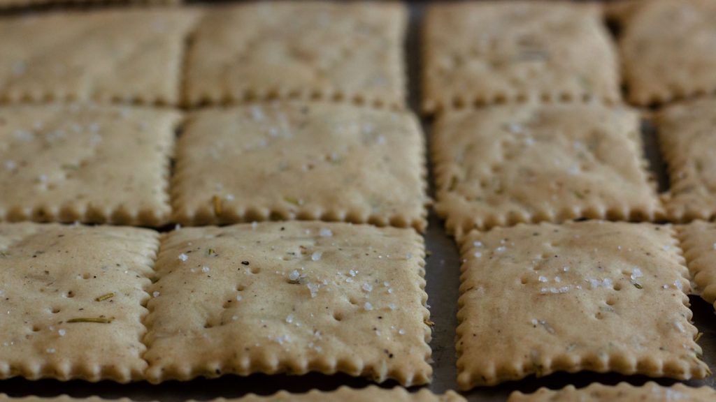 sourdough crackers on a surface