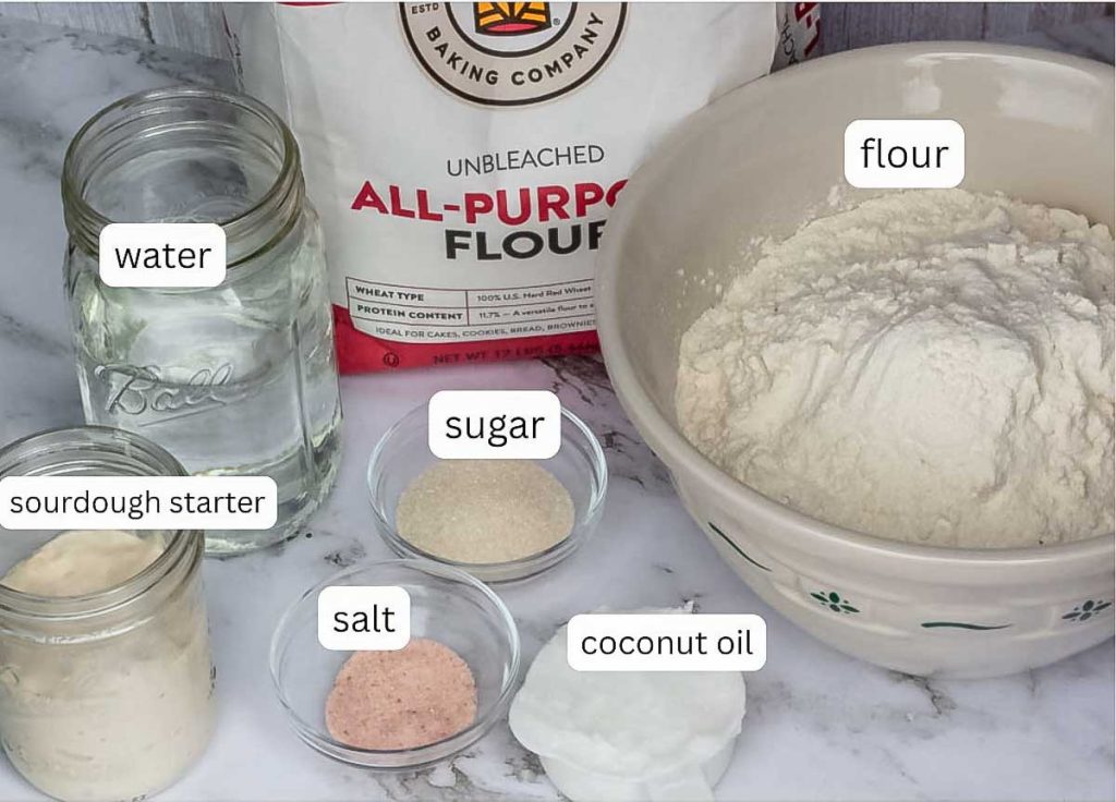 sourdough sandwich bread recipe with ingredieants labeled